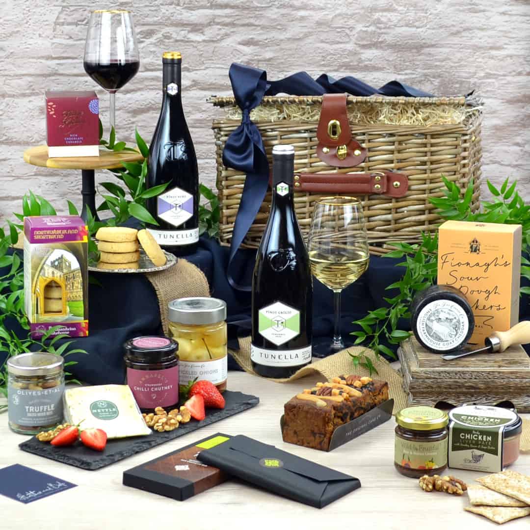 Embleton Luxury Food & Wine Hamper. A red and white wine hamper for food lovers