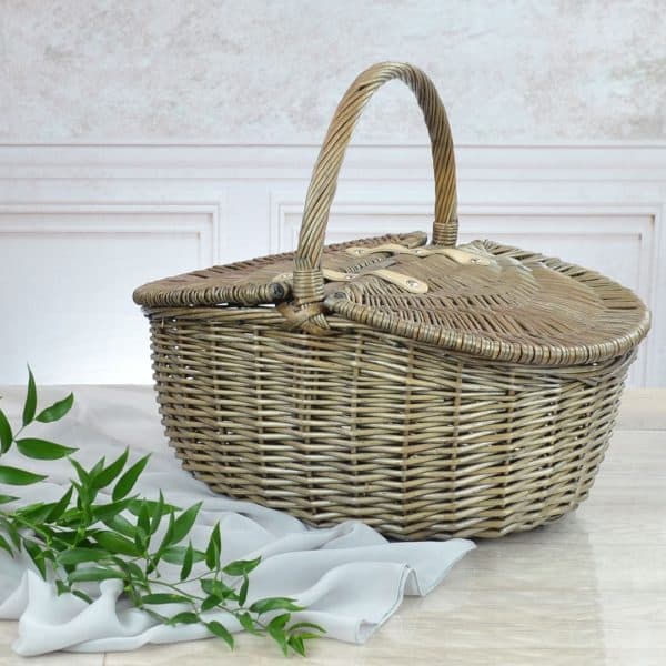 Antique Oval Picnic Basket Heather and Bale