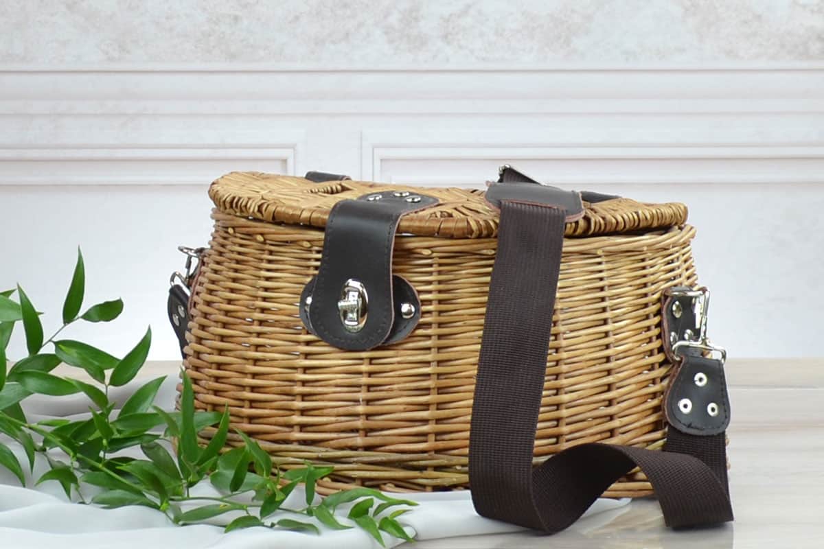 Wicker Fishing Creel Basket Heather and Bale