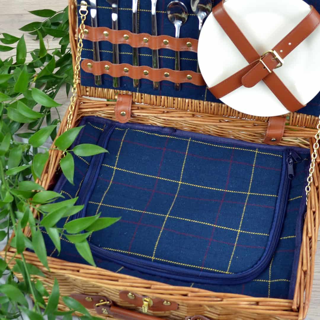 2 Person Blue Tweed Fitted Hamper