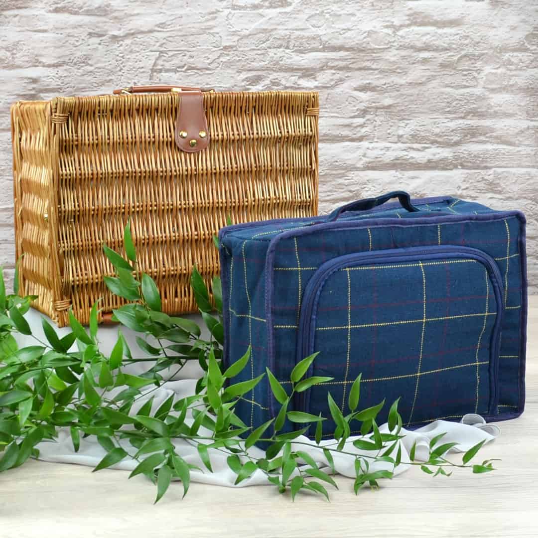 2 Person Blue Tweed Fitted Hamper